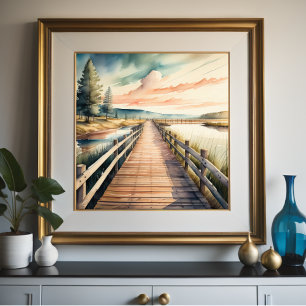 Poster Aquarelle Peinture de Marsh Boardwalk