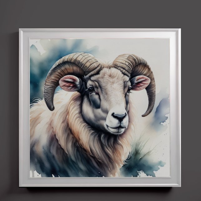 Poster Aquarelle Peinture de mouton de grande corne (Créateur téléchargé)