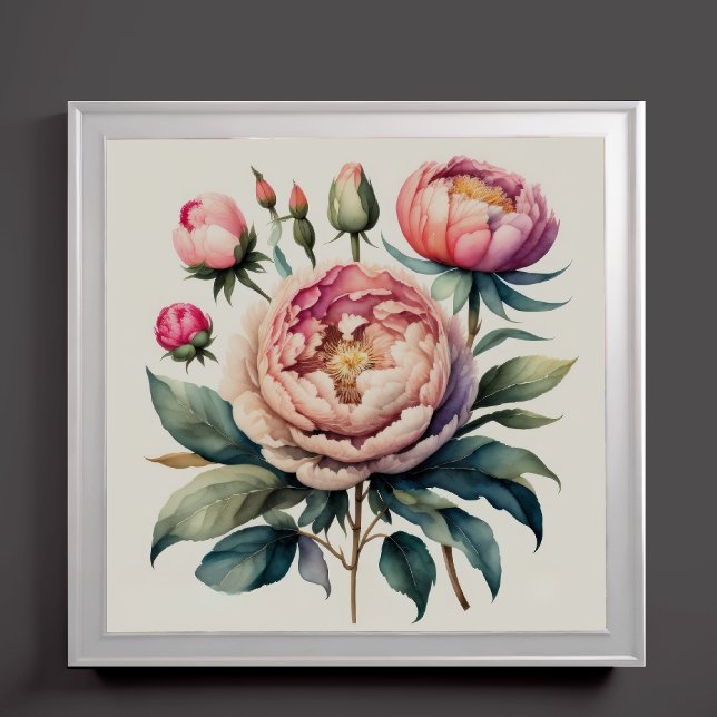 Poster Aquarelle Peinture de pivoines roses (Créateur téléchargé)