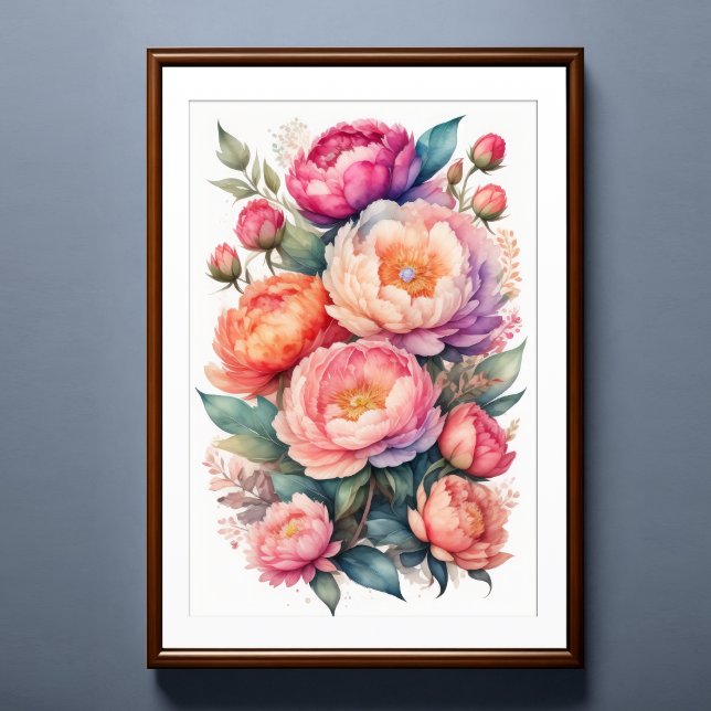 Poster Aquarelle Peinture de pivoines roses (Créateur téléchargé)