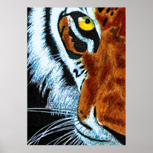 Poster Aquarelle Peinture de Tiger Tête Illustration