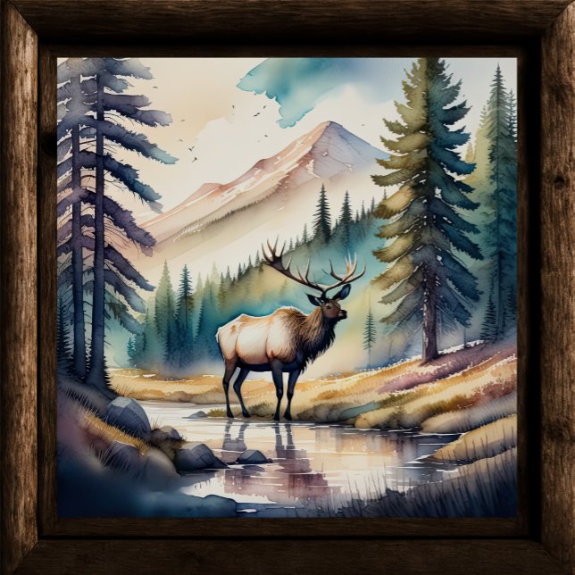 Poster Aquarelle Peinture d'Elk dans la forêt 1:1 (Créateur téléchargé)