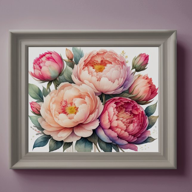 Poster Aquarelle Peinture des pivoines IV (Créateur téléchargé)