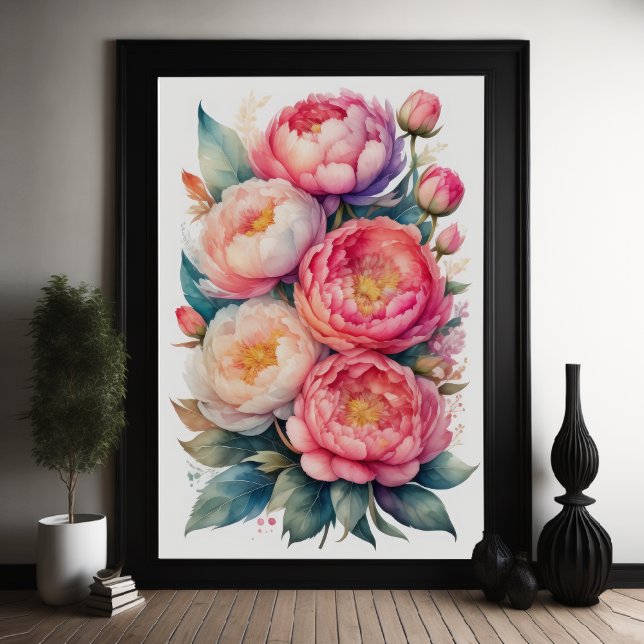Poster Aquarelle Peinture des pivoines roses II (Créateur téléchargé)