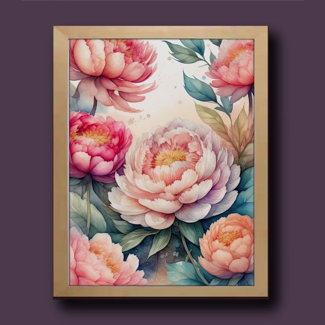 Poster Aquarelle Peinture des pivoines roses III (Créateur téléchargé)