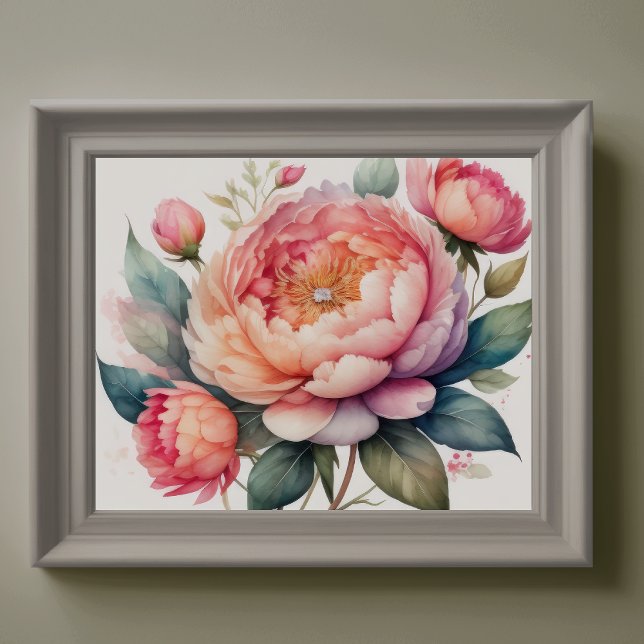 Poster Aquarelle Peinture des pivoines V (Créateur téléchargé)