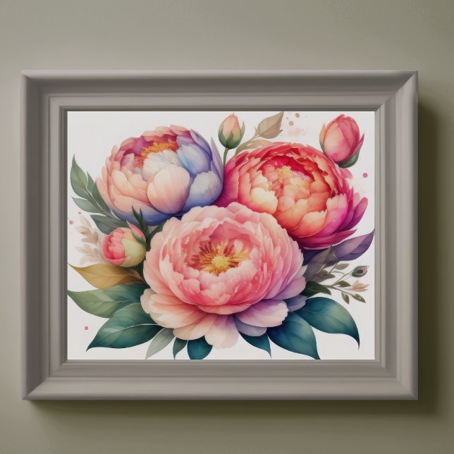 Poster Aquarelle Peinture des pivoines VI (Créateur téléchargé)