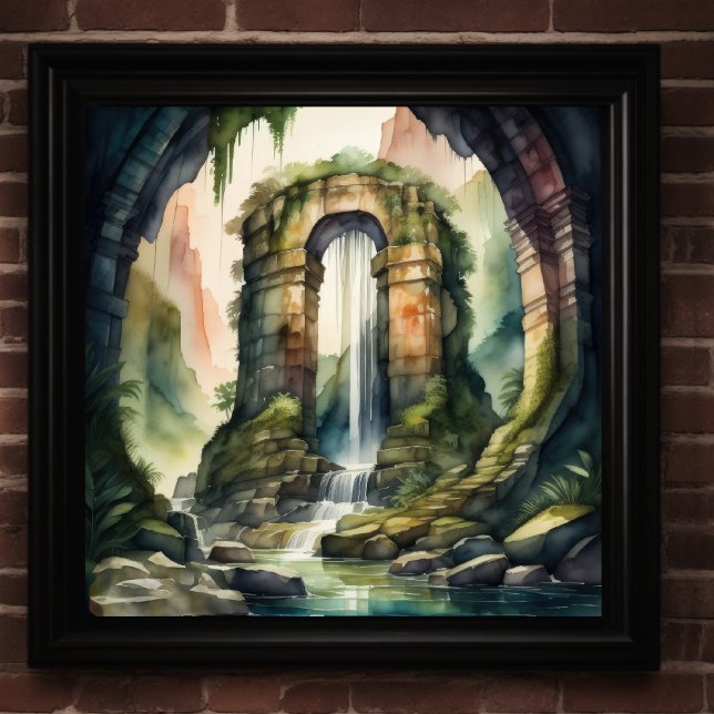 Poster Aquarelle Peinture des ruines antiques Surcultivée (Créateur téléchargé)