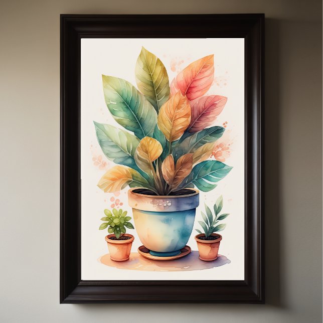 Poster Aquarelle Peinture du Plante de la maison en pot (Créateur téléchargé)