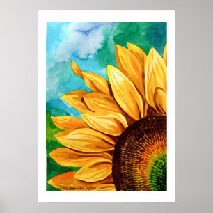 Poster Aquarelle peinture d'un motif d'art de tournesol