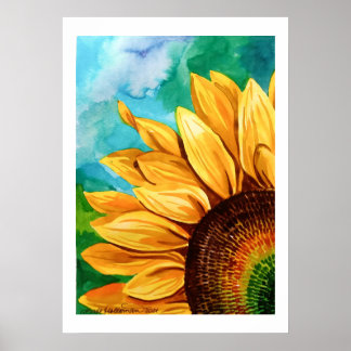 Poster Aquarelle peinture d'un motif d'art de tournesol