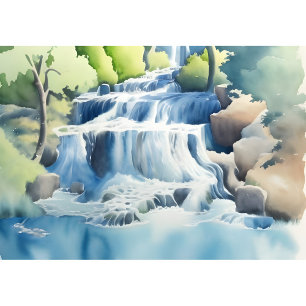 Poster Aquarelle Peinture D'Une Cascade