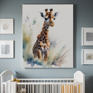 Poster Aquarelle Peinture d'une Giraffe de bébé 5:4