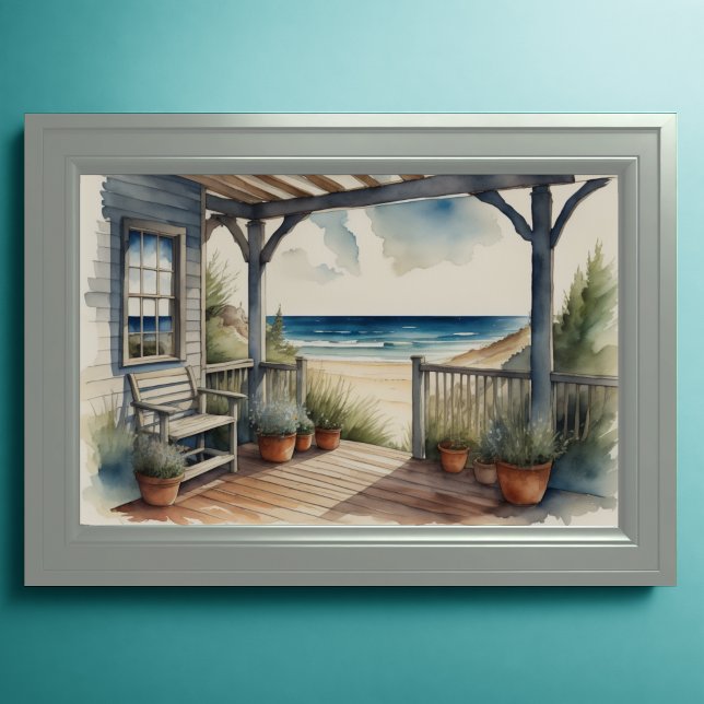 Poster Aquarelle Peinture Ocean View Porche avant (Créateur téléchargé)