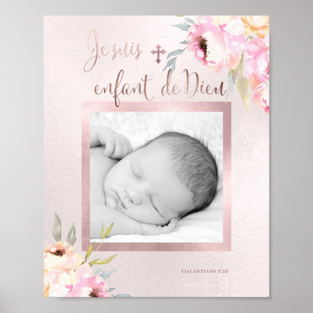 Poster Aquarelle Peonies, Je suis enfant de Dieu (Devant)