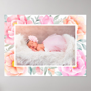 Poster Aquarelle Peonies Roses Peach Peach Floral Photo