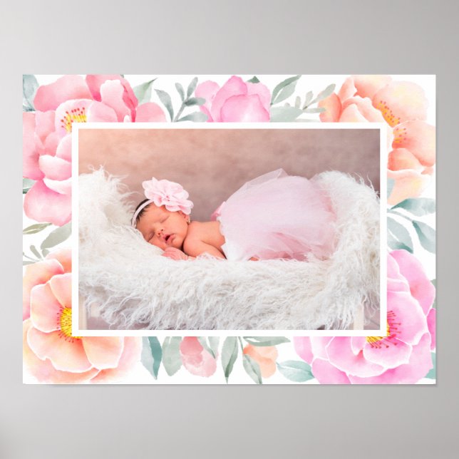 Poster Aquarelle Peonies Roses Peach Peach Floral Photo (Devant)