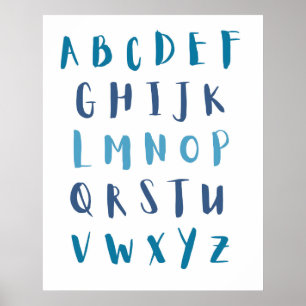 Poster Aquarelle Pépinière Alphabet bleu ABC Enfants