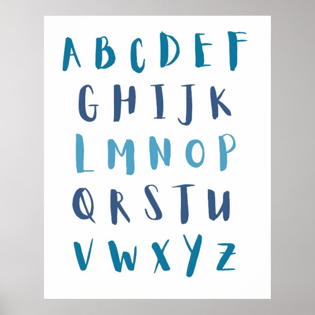 Poster Aquarelle Pépinière Alphabet bleu ABC Enfants (Devant)