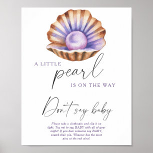 Poster Aquarelle perle baby shower Ne pas dire bébé