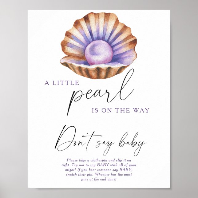 Poster Aquarelle perle baby shower Ne pas dire bébé (Devant)