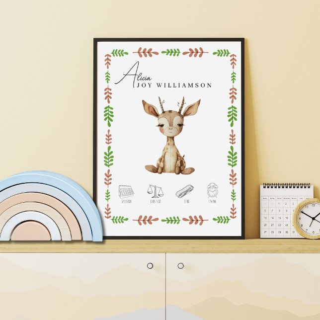 Poster Aquarelle personnalisable Baby Giraffe Détails de  (Créateur téléchargé)