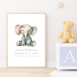 Poster Aquarelle personnalisable Bleu Bébé Eléphant Pépin