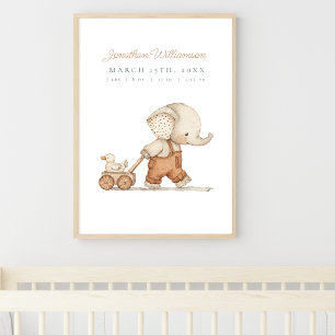 Poster Aquarelle personnalisée Elephant Baby Boy Nursery