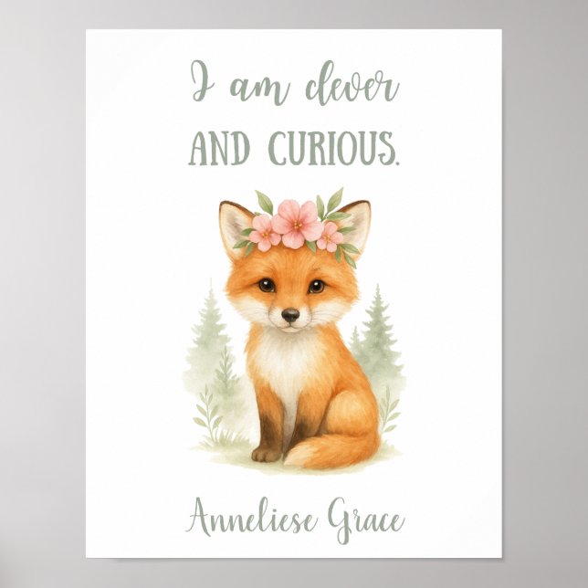 Poster Aquarelle personnalisée Feminine Fox Woodland Nurs (Devant)