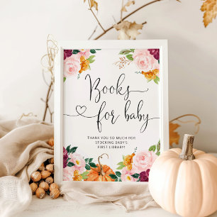 Poster Aquarelle petit citrouille, livres d'automne pour 