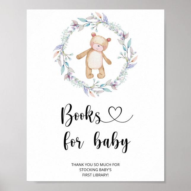 Poster Aquarelle petit ours, livres pour bébé (Devant)