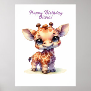 Poster Aquarelle petite girafe