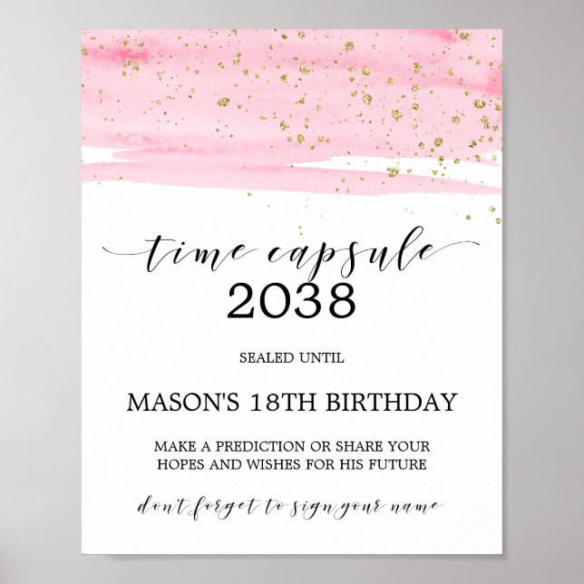 Poster Aquarelle Pink Blush & Gold Time (Devant)