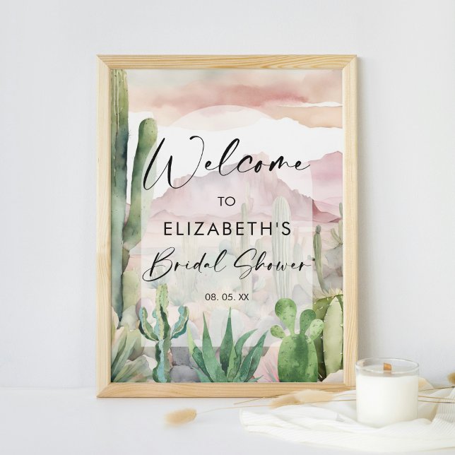 Poster Aquarelle Pink Desert Nature Cactus Bienvenue (Créateur téléchargé)