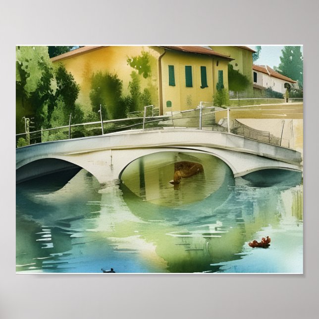 Poster Aquarelle Pittoresque du pont Canal (Devant)