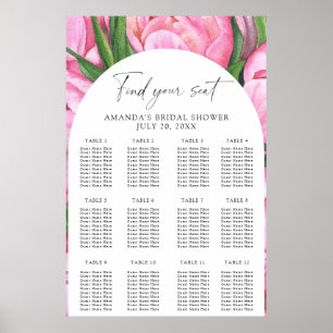 Poster Aquarelle pivoines fleurs plan de siège