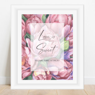 Poster Aquarelle pivoines - l'amour est doux prendre un r