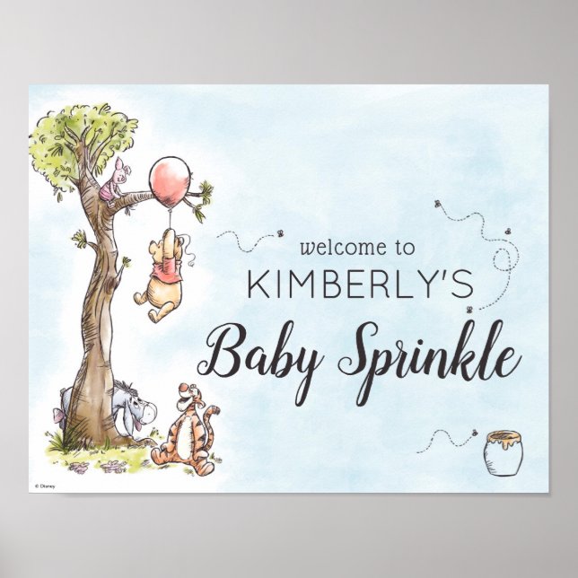 Poster Aquarelle Pooh & Friends Bienvenue Bébé Sprinkle (Devant)