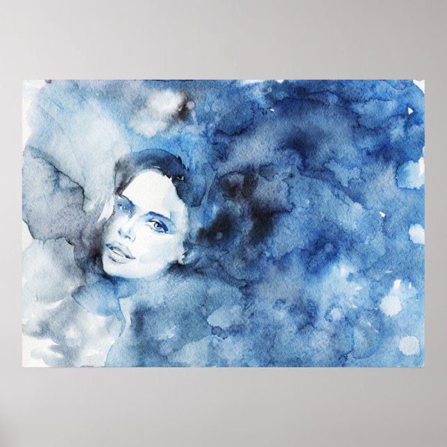 Poster Aquarelle portrait de femme, peinture (Devant)