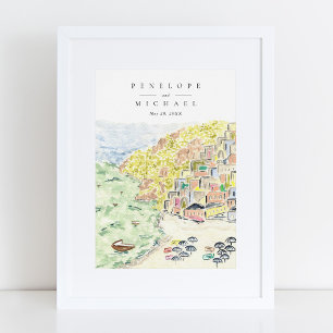 Poster Aquarelle Positano Italie Destination Mariage