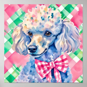 Poster Aquarelle Preppy Palm Beach En vichy Poodle Dog