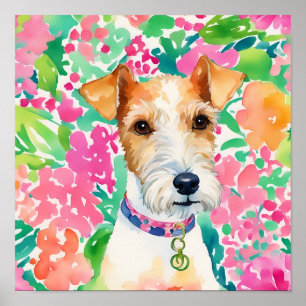 Poster Aquarelle Preppy Palm Beach Fox Terrier Chien