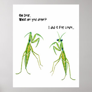 Poster Aquarelle prier Mantis Drôle plaisanterie