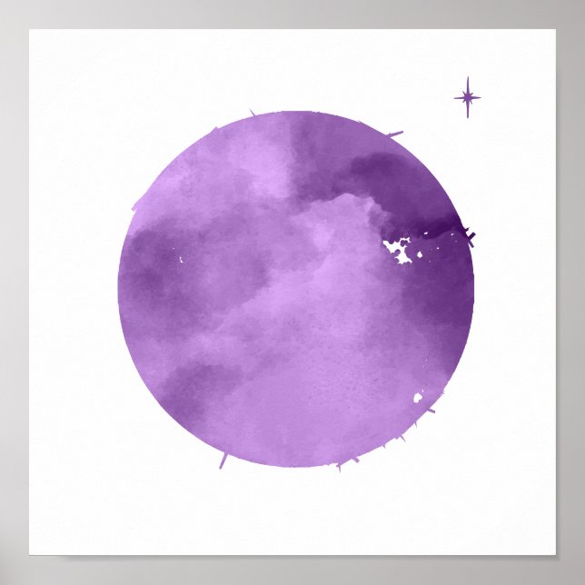 Poster Aquarelle Purple Lune & Star Night Sky (Devant)