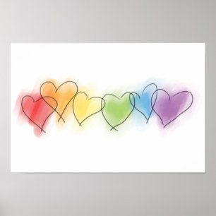 Poster Aquarelle Rainbow Hearts