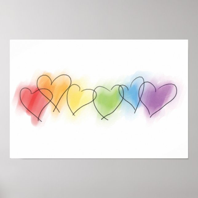 Poster Aquarelle Rainbow Hearts (Devant)