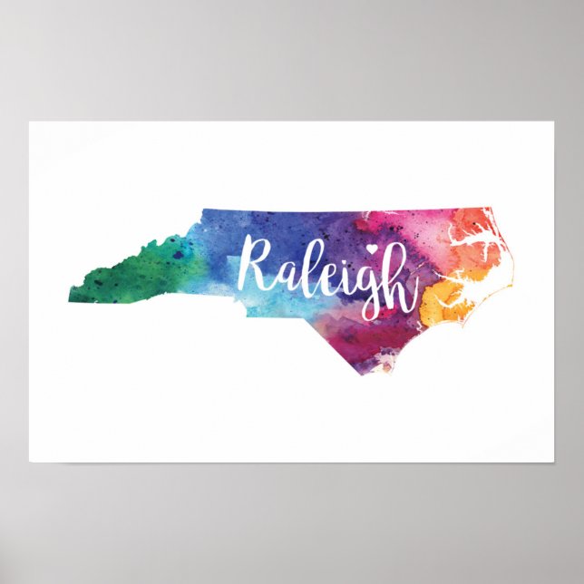 Poster Aquarelle Raleigh, Caroline du Nord (Devant)
