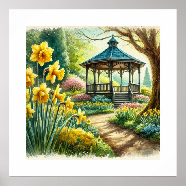 Poster Aquarelle Ressort Floral Gazebo AI Art (Devant)