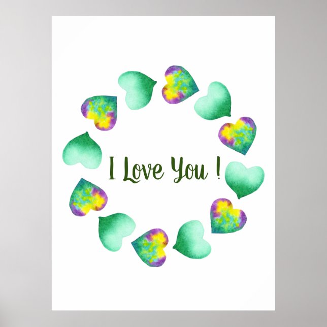 Poster Aquarelle romantique Cute Vert Saint Valentin (Devant)