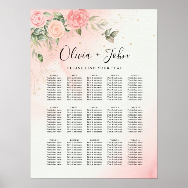 Poster Aquarelle romantique rose Mariage rose Floral (Devant)